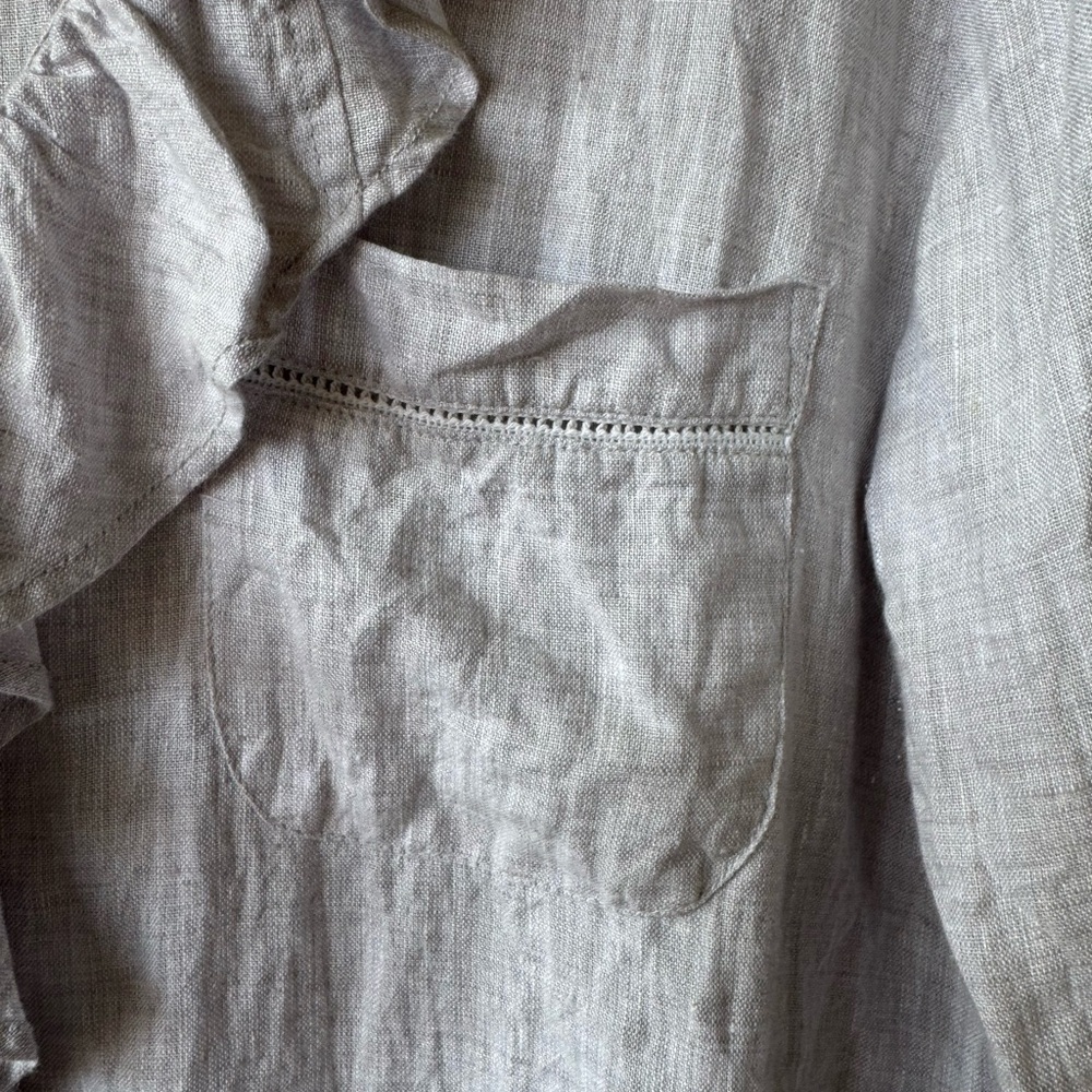 Roller Rabbit | Women's Ruffled Gray Linen Top | - Picture 5 of 5